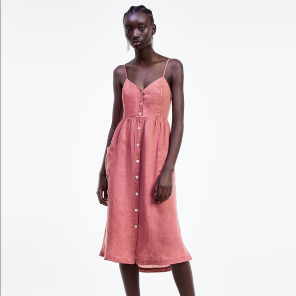 zara pink linen dress